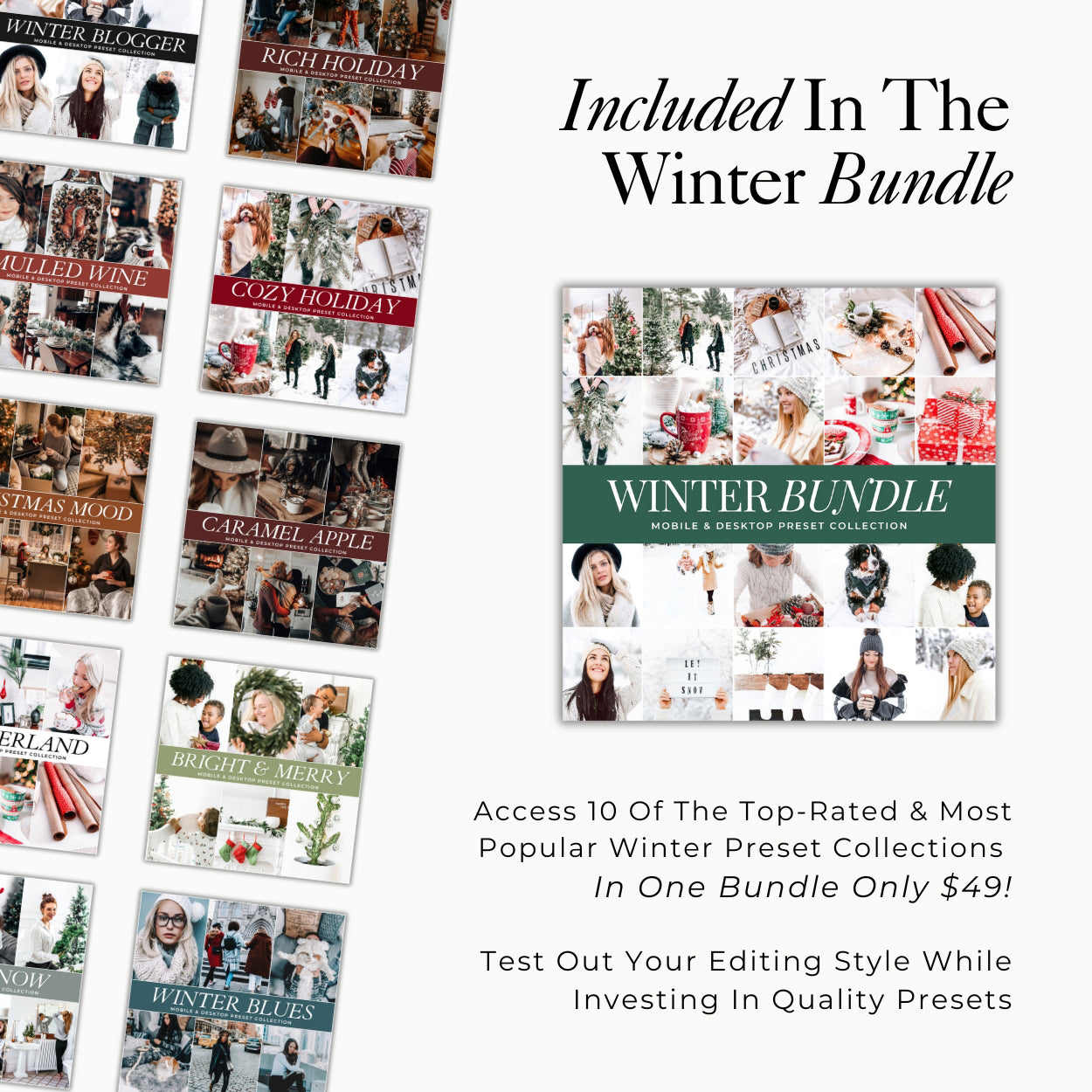 best winter photo editing Lightroom presets for photographers and instagram photo posts for portraits and weddings and influencers by Lou And Marks Presets