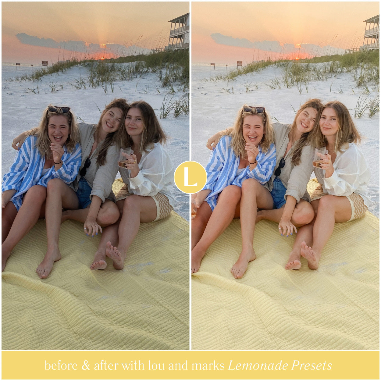 New Lemonade Airy Warm Lightroom Presets For Adobe Photo Editing by Lightroom Mobile and Desktop create Professional photo edits for travel portraits and Instagram by Lou And Marks Presets