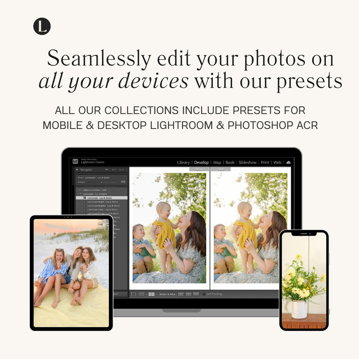 Mobile Lemonade Airy Warm Lightroom Presets For Adobe Photo Editing by Lightroom Mobile and Desktop create Professional photo edits for travel portraits and Instagram by Lou And Marks Presets