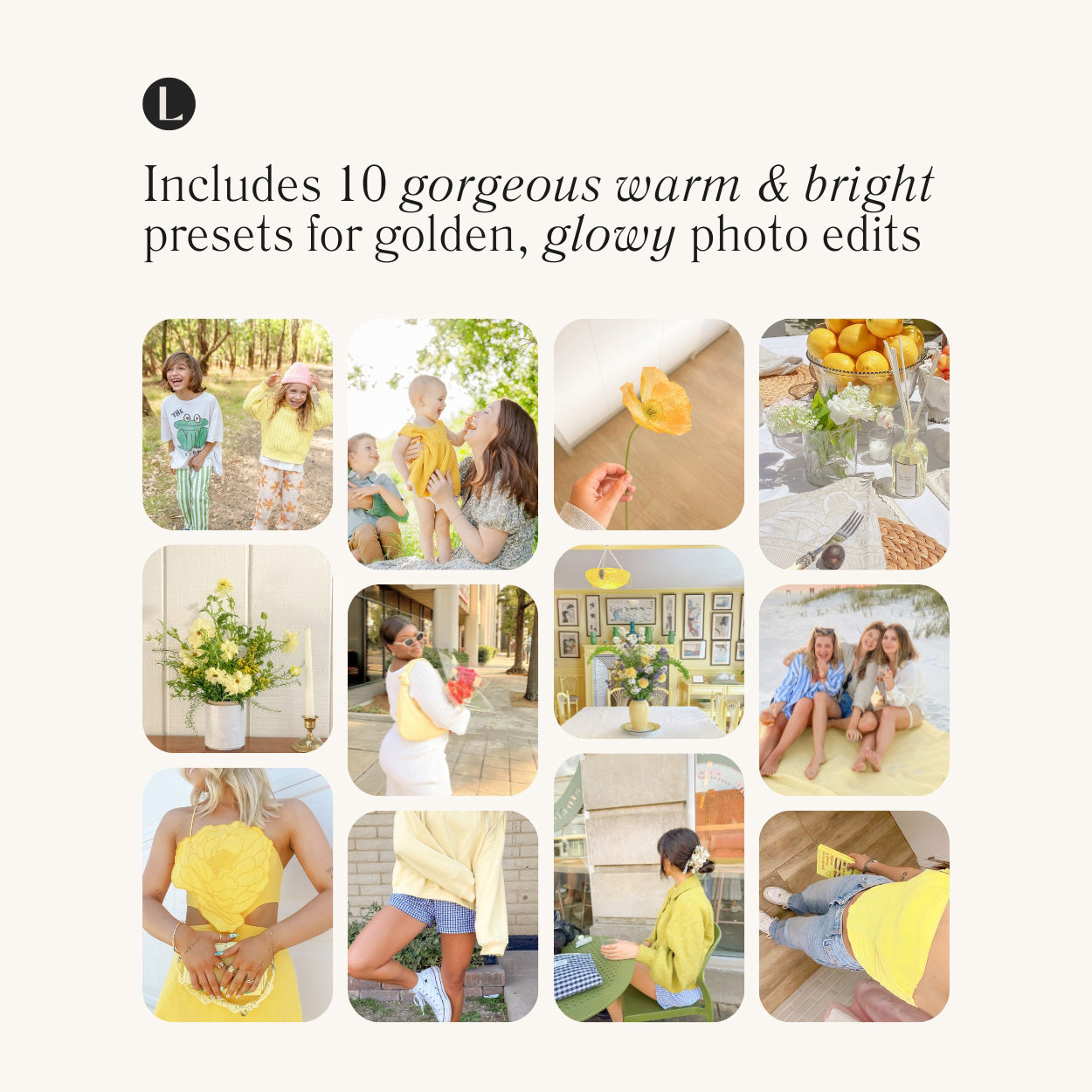 10 Lemonade Airy Warm Lightroom Presets For Adobe Photo Editing by Lightroom Mobile and Desktop create Professional photo edits for travel portraits and Instagram by Lou And Marks Presets