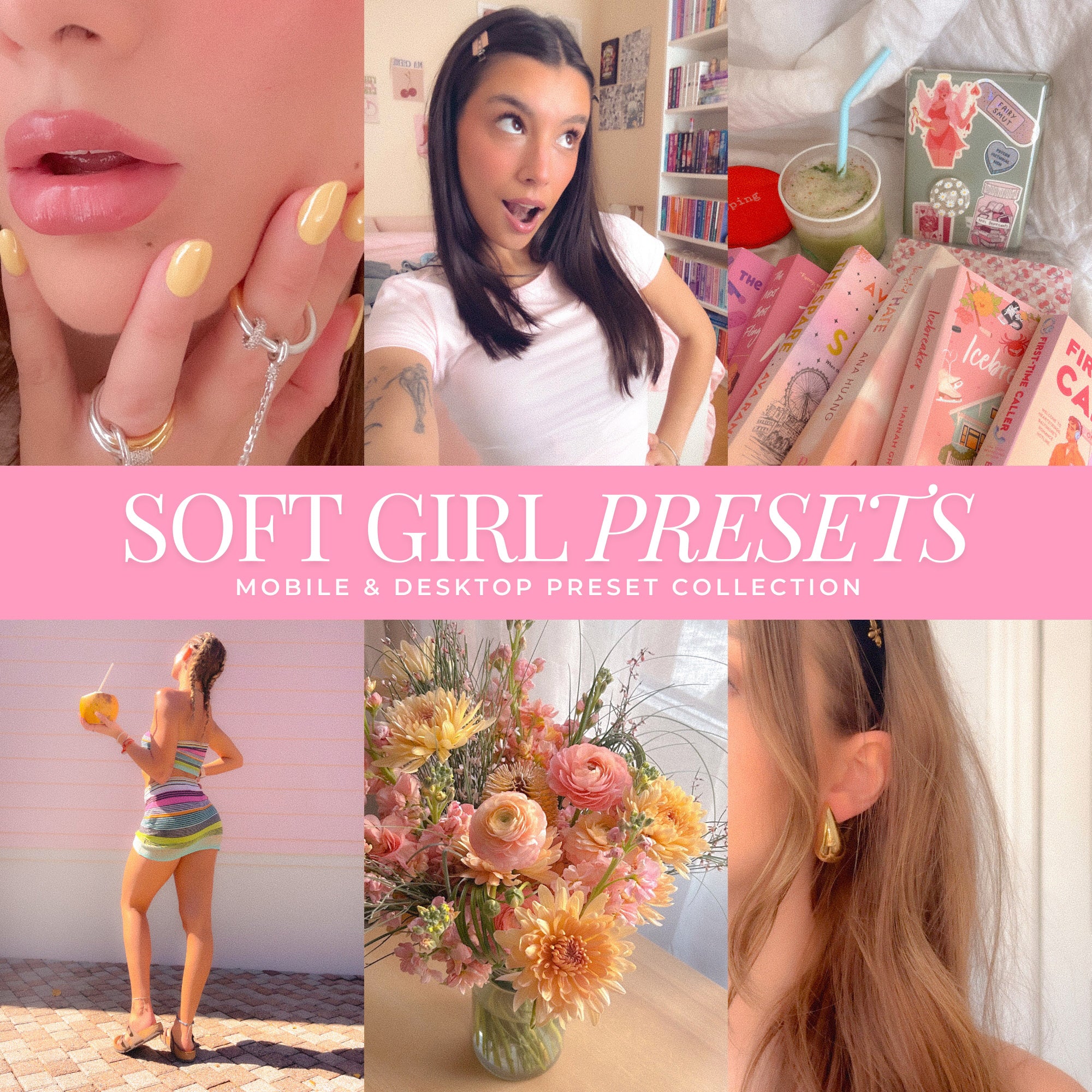 Soft Girl Lightroom Presets For Adobe Photo Editing by Lightroom Mobile and Desktop create photo aesthetic photo edits for lifestyle and Instagram by Lou And Marks Presets