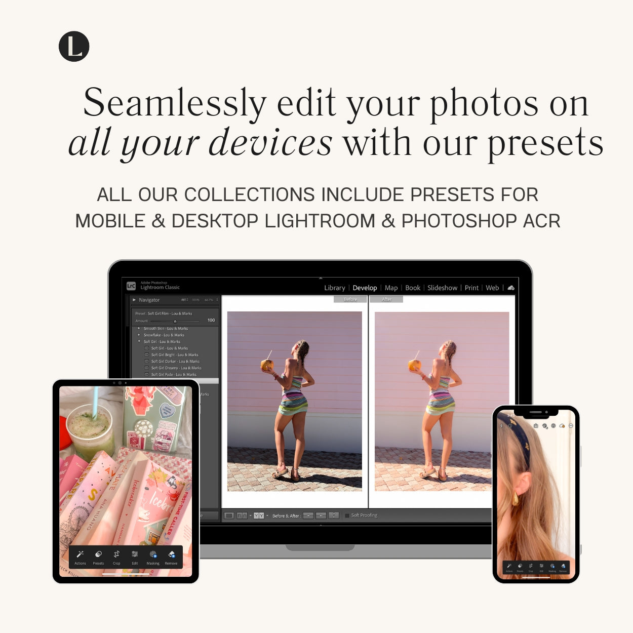Mobile Soft Girl Lightroom Presets For Adobe Photo Editing by Lightroom Mobile and Desktop create photo aesthetic photo edits for lifestyle and Instagram by Lou And Marks Presets