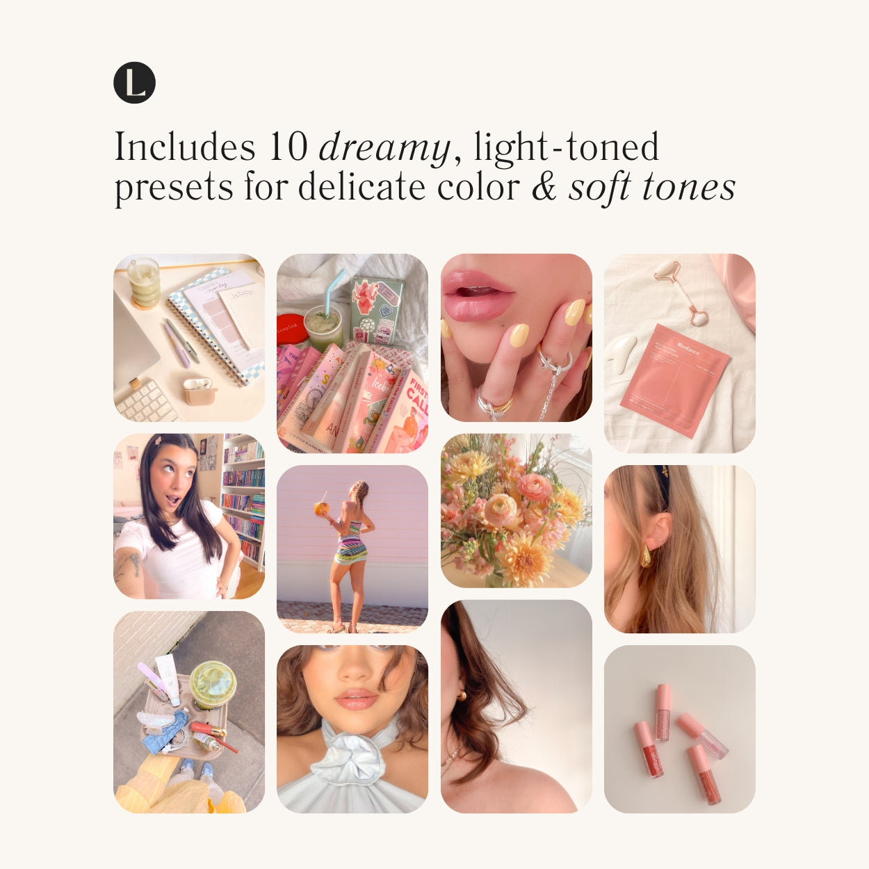 10 Soft Girl Lightroom Presets For Adobe Photo Editing by Lightroom Mobile and Desktop create photo aesthetic photo edits for lifestyle and Instagram by Lou And Marks Presets