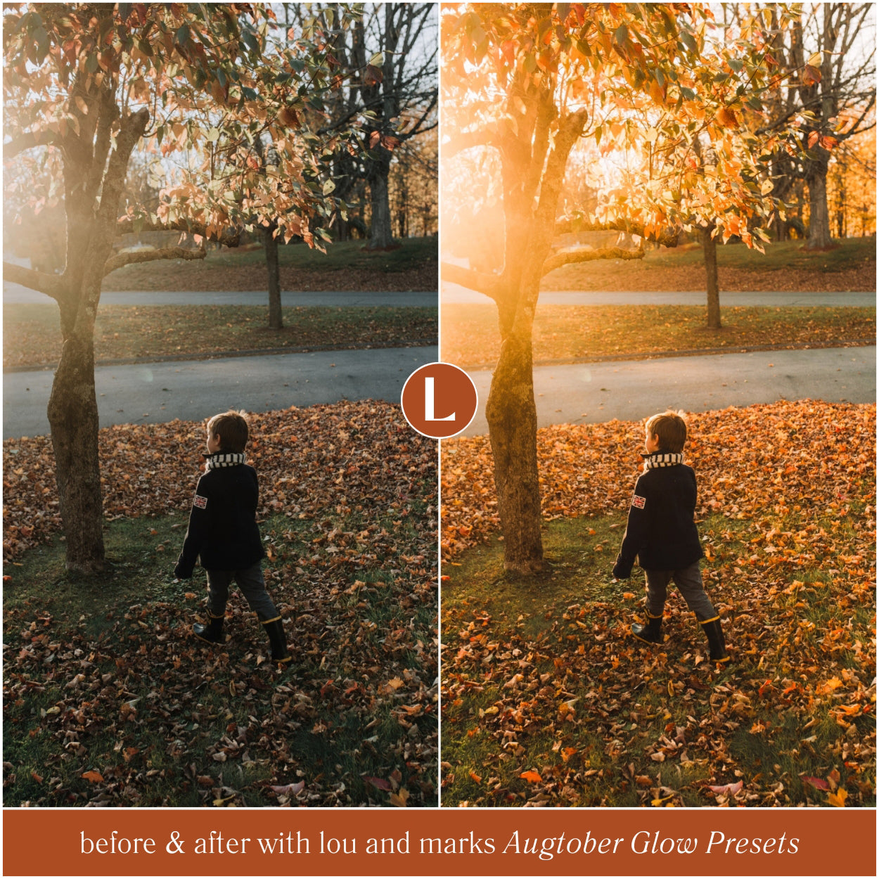 Augtober Glow Fall Lightroom Presets For Adobe Photo Editing by Photographers in Adobe Lightroom Mobile and Desktop and Photoshop ACR create professional photo edits for Instagram weddings and portraits by Lou And Marks Presets