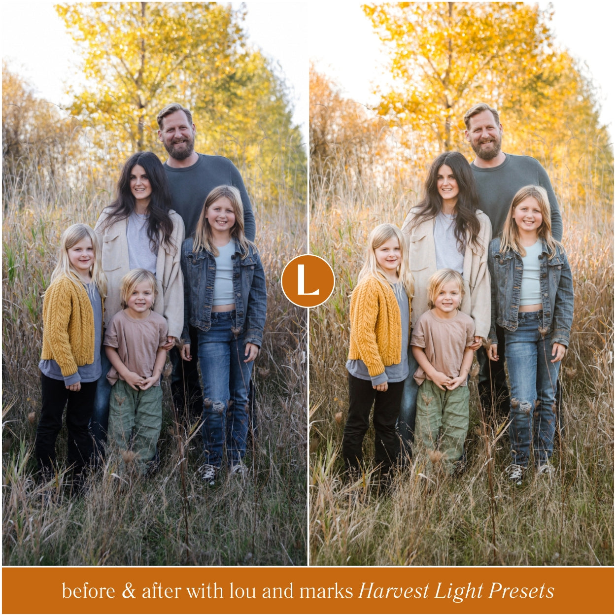 Before and after editing with Harvest Light Fall Lightroom Presets by Lou And Marks