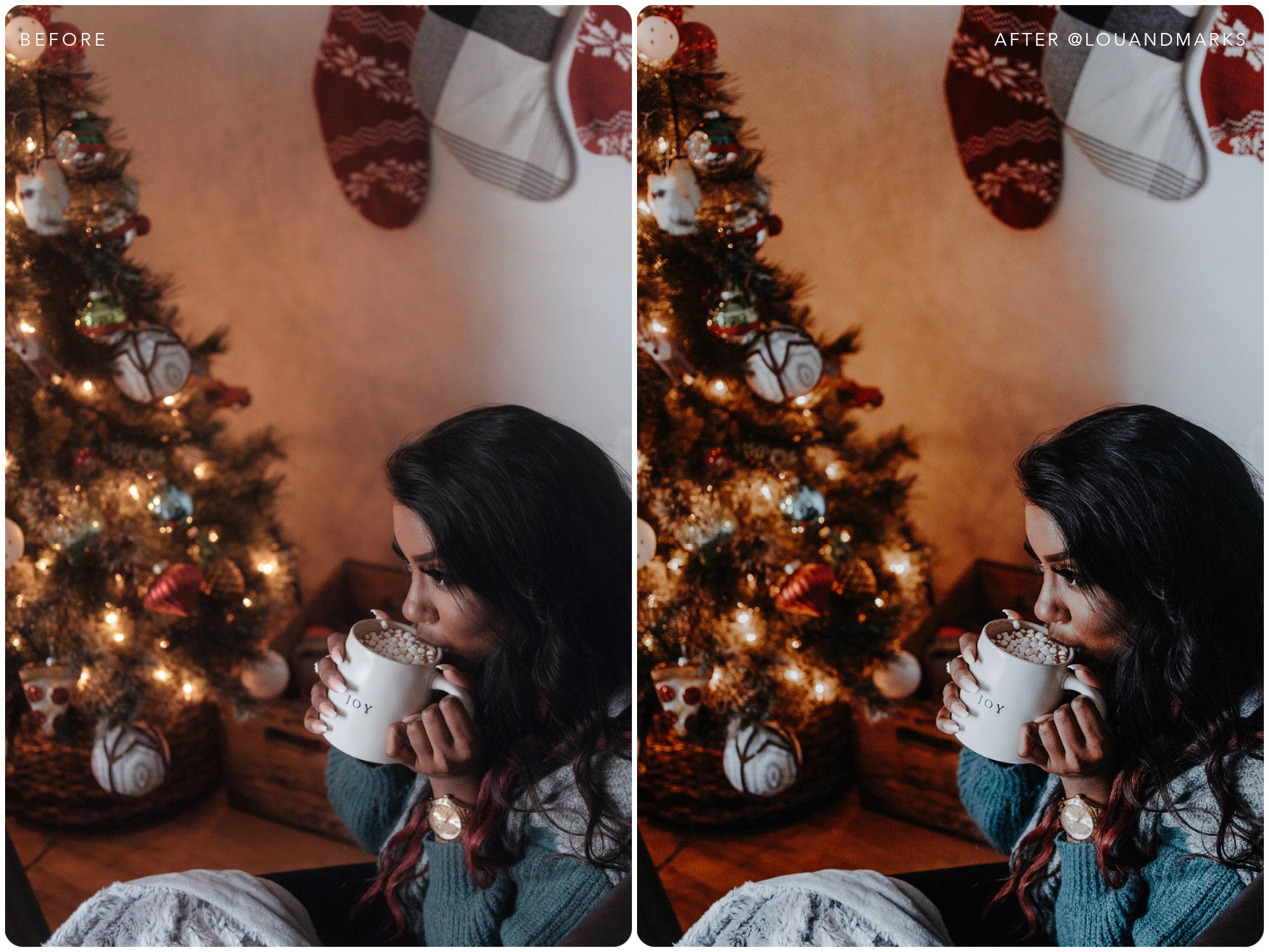 Rich Holiday Presets, Photo presets for Lightroom Mobile, Light Mobile Presets for blogger Instagram Christmas by Lou Marks Lightroom Preset