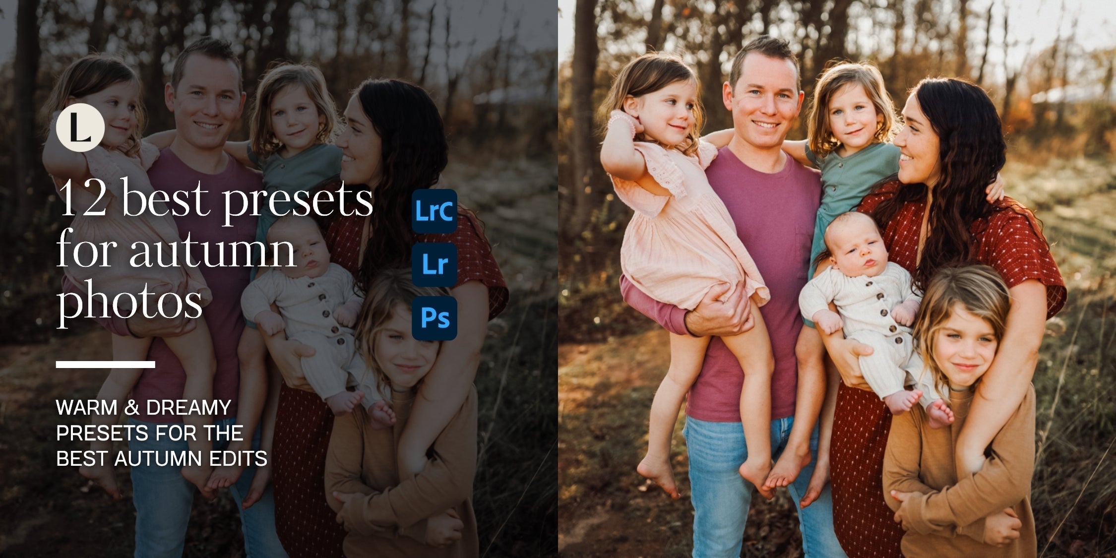 Autumn Lightroom Presets for warm natural fall photography with soft golden tones and cozy seasonal edits by Lou and Marks