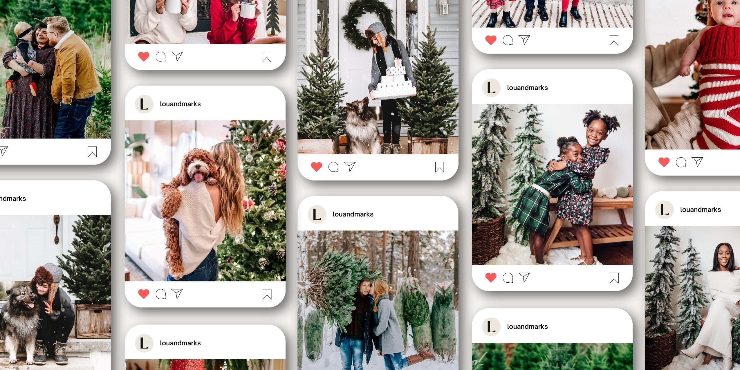 Lightroom editing before and after showing warm glowing family holiday card photo with Christmas lights and cozy tones