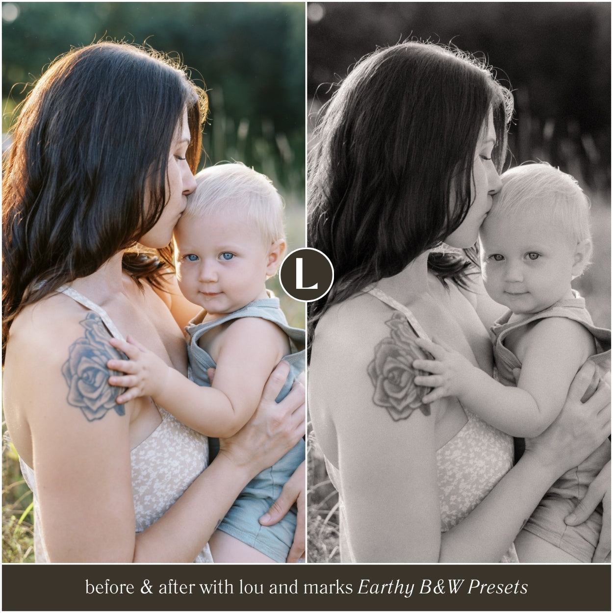 Soft contrast black and white Lightroom preset creating a natural, timeless film look