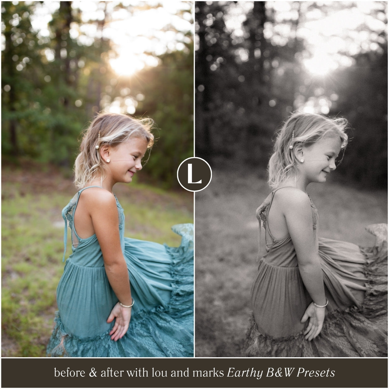 Warm black and white Lightroom preset enhancing skin tones with clean highlights and soft shadows