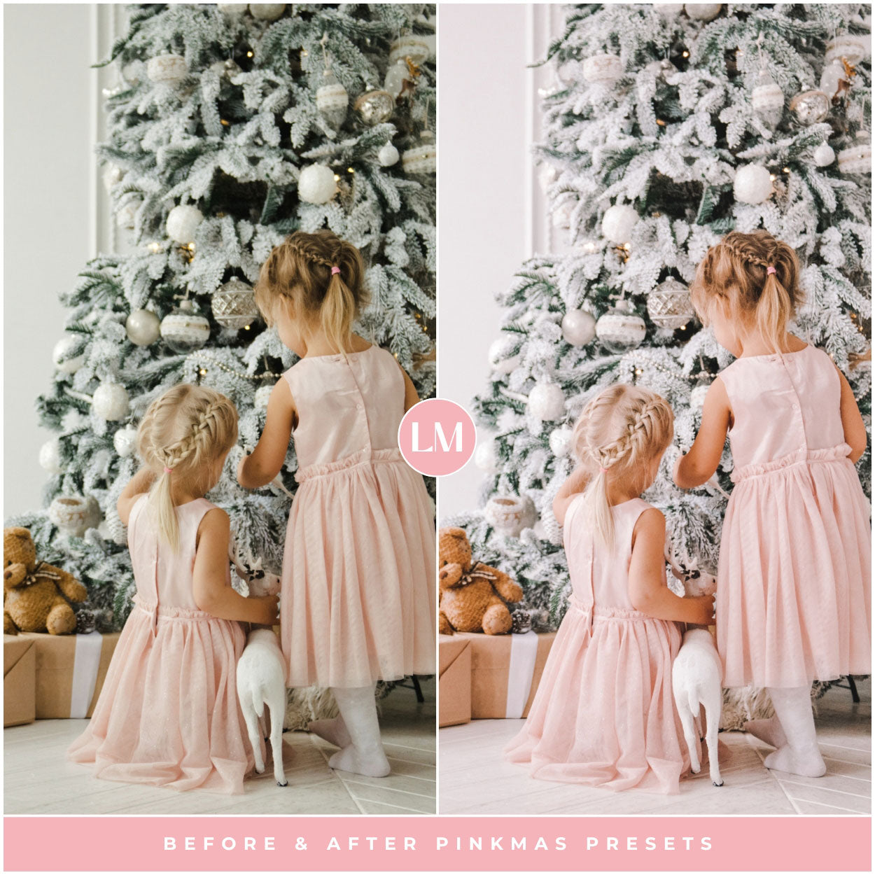 best pink Christmas Lightroom presets for instagram and winter holiday photos for Lightroom and photoshop editing photos by Lou and marks presets for desktop