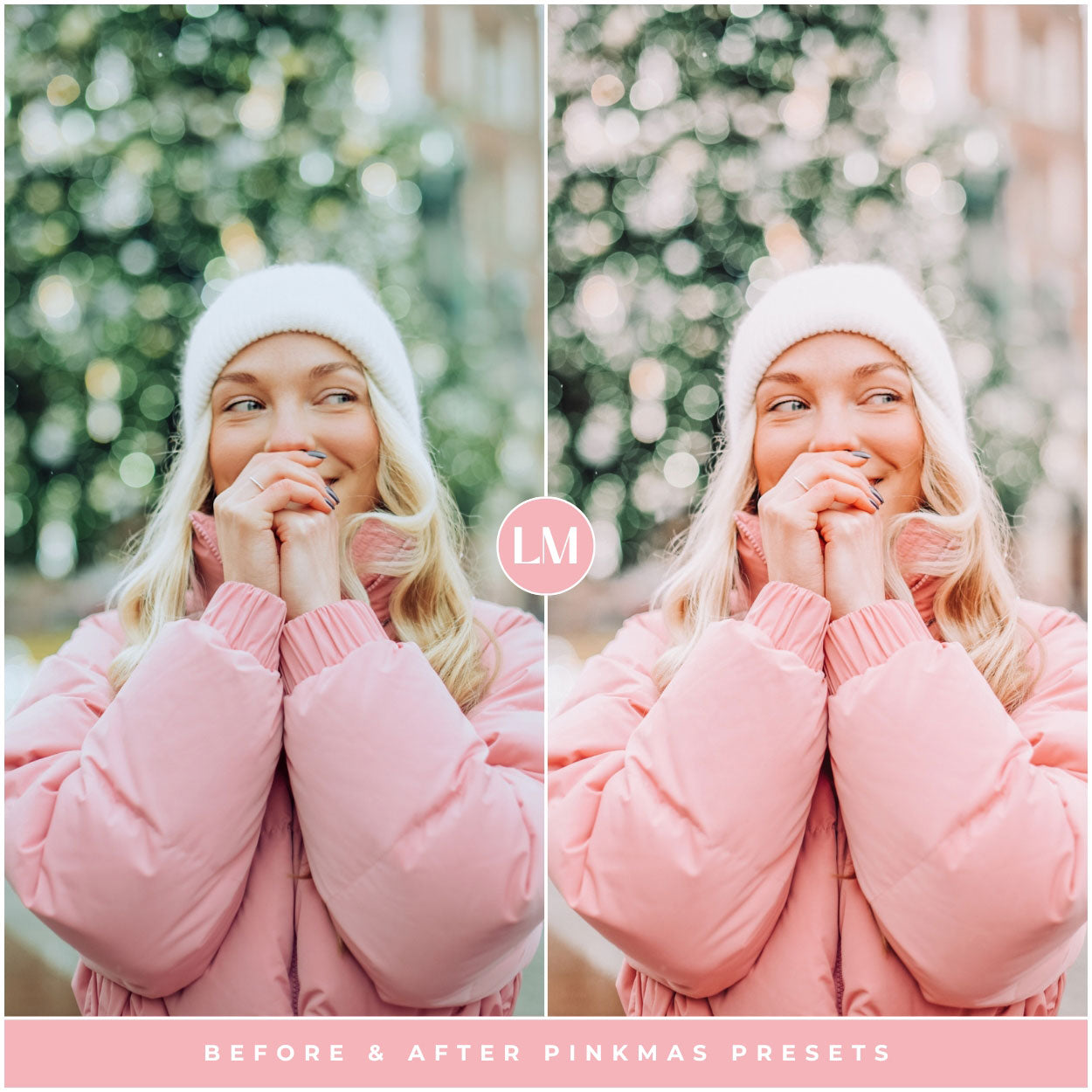 best pink Christmas Lightroom presets for instagram and winter holiday photos for Lightroom and photoshop editing photos by Lou and marks presets for mobile