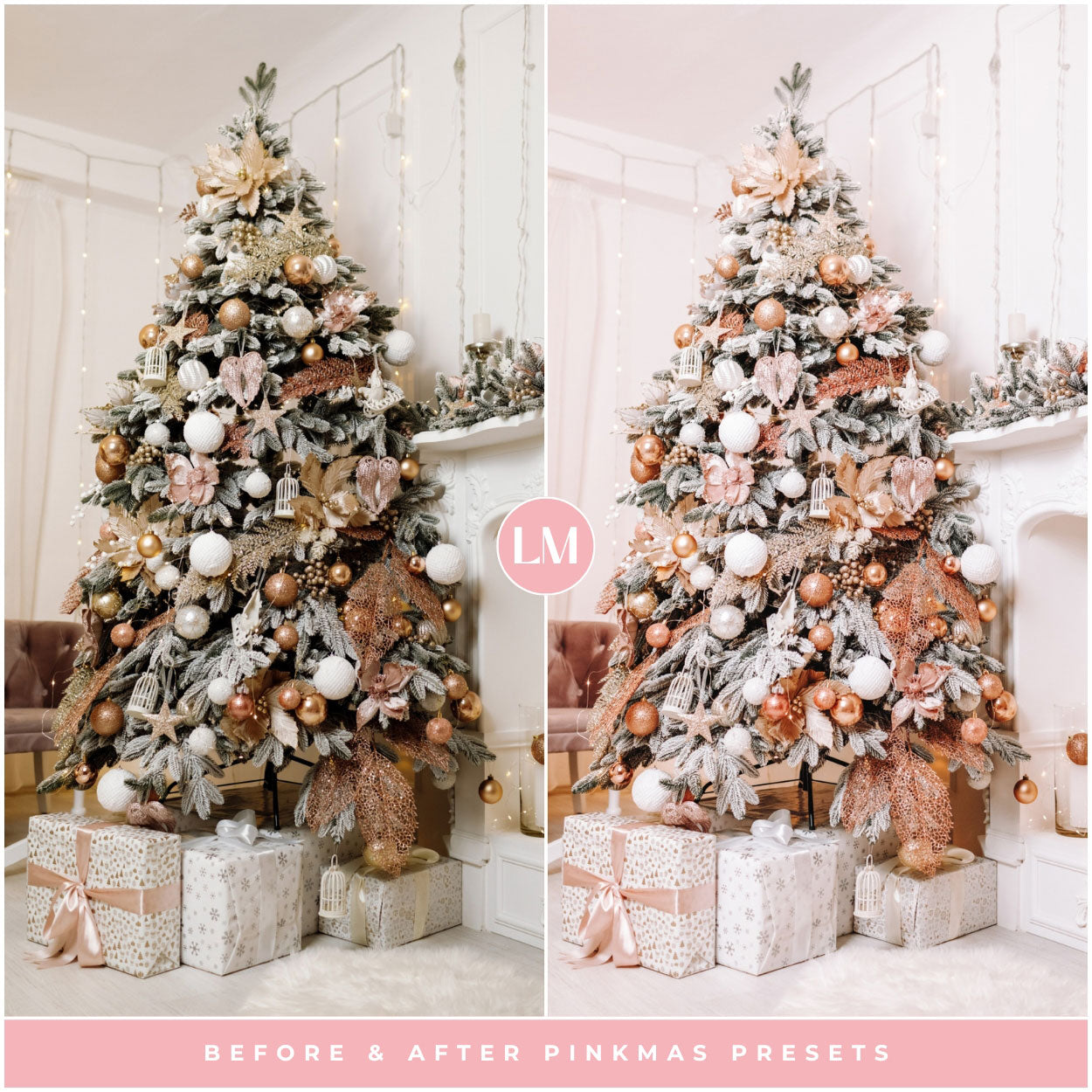 best pink Christmas Lightroom presets for instagram and winter holiday photos for Lightroom and photoshop editing photos by Lou and marks presets for decor