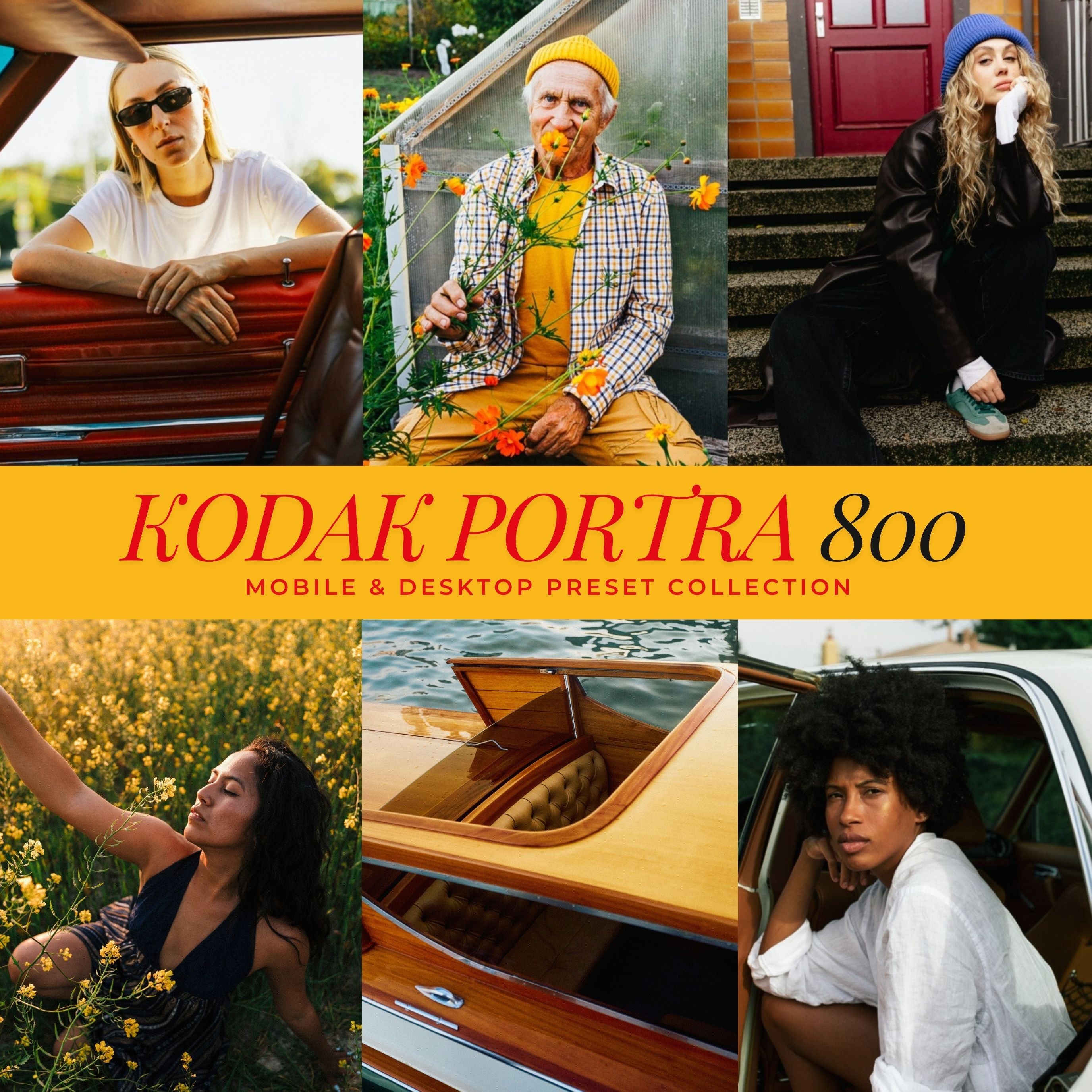 Top-Rated Kodak Portra 800 Lightroom Presets for Mobile & Desktop with warm vintage film filter tones, designed for portraits, weddings, and Instagram edits for Adobe Lightroom by Lou & Marks Presets.