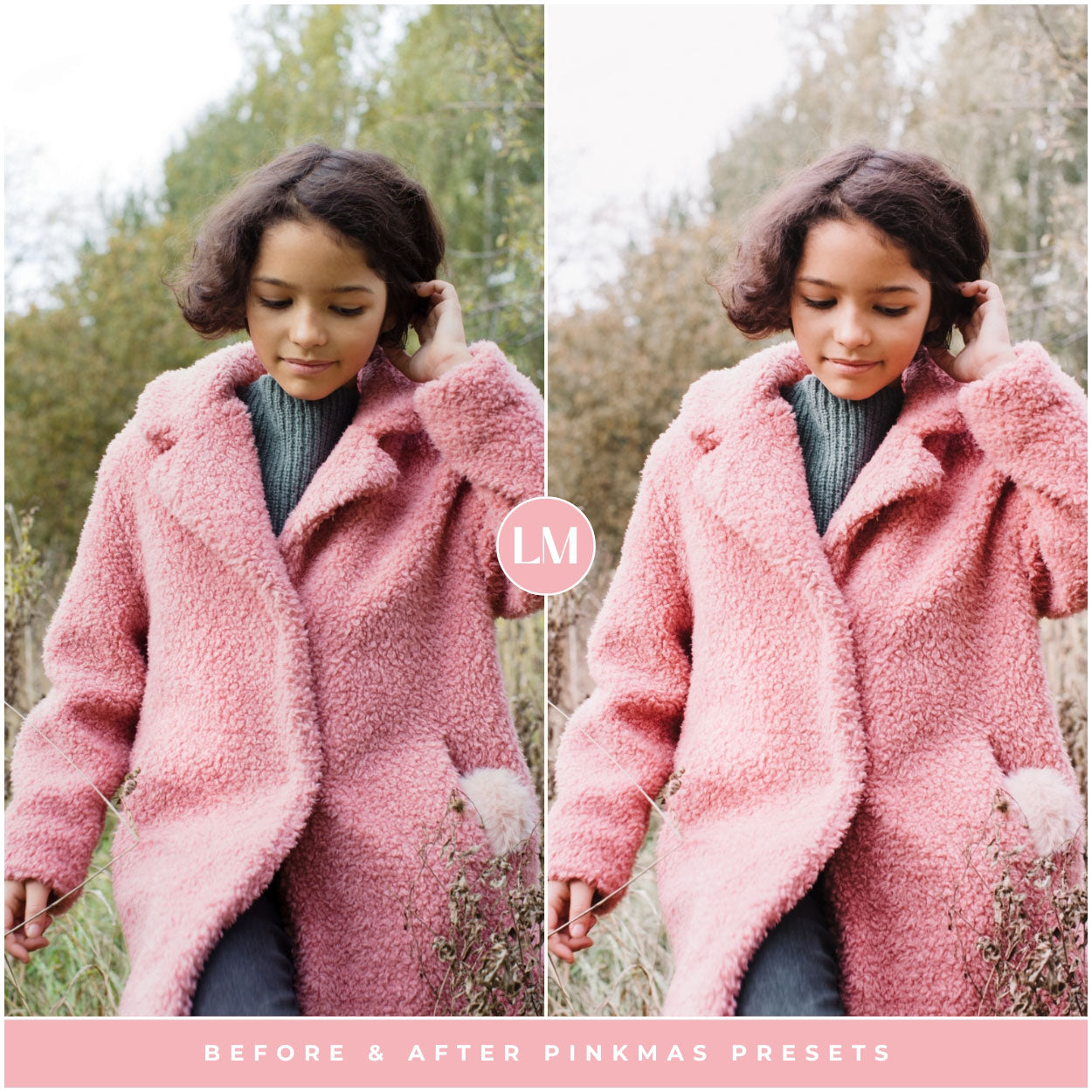 best pink Christmas Lightroom presets for instagram and winter holiday photos for Lightroom and photoshop editing photos by Lou and marks presets for portrait