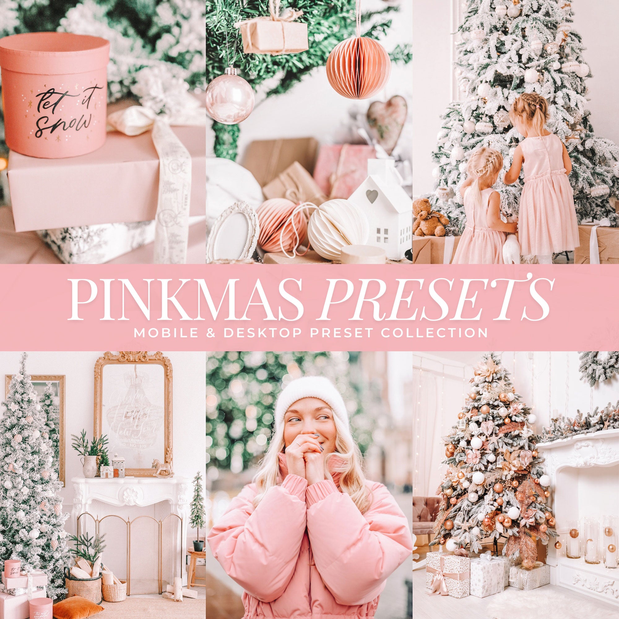 best pink Christmas Lightroom presets for instagram and winter holiday photos for Lightroom and photoshop editing photos by Lou and marks presets